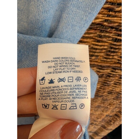 Lands' End 100% Cashmere Short Sleeve Sweater Women Medium Heather Blue Minimal - Picture 5 of 5